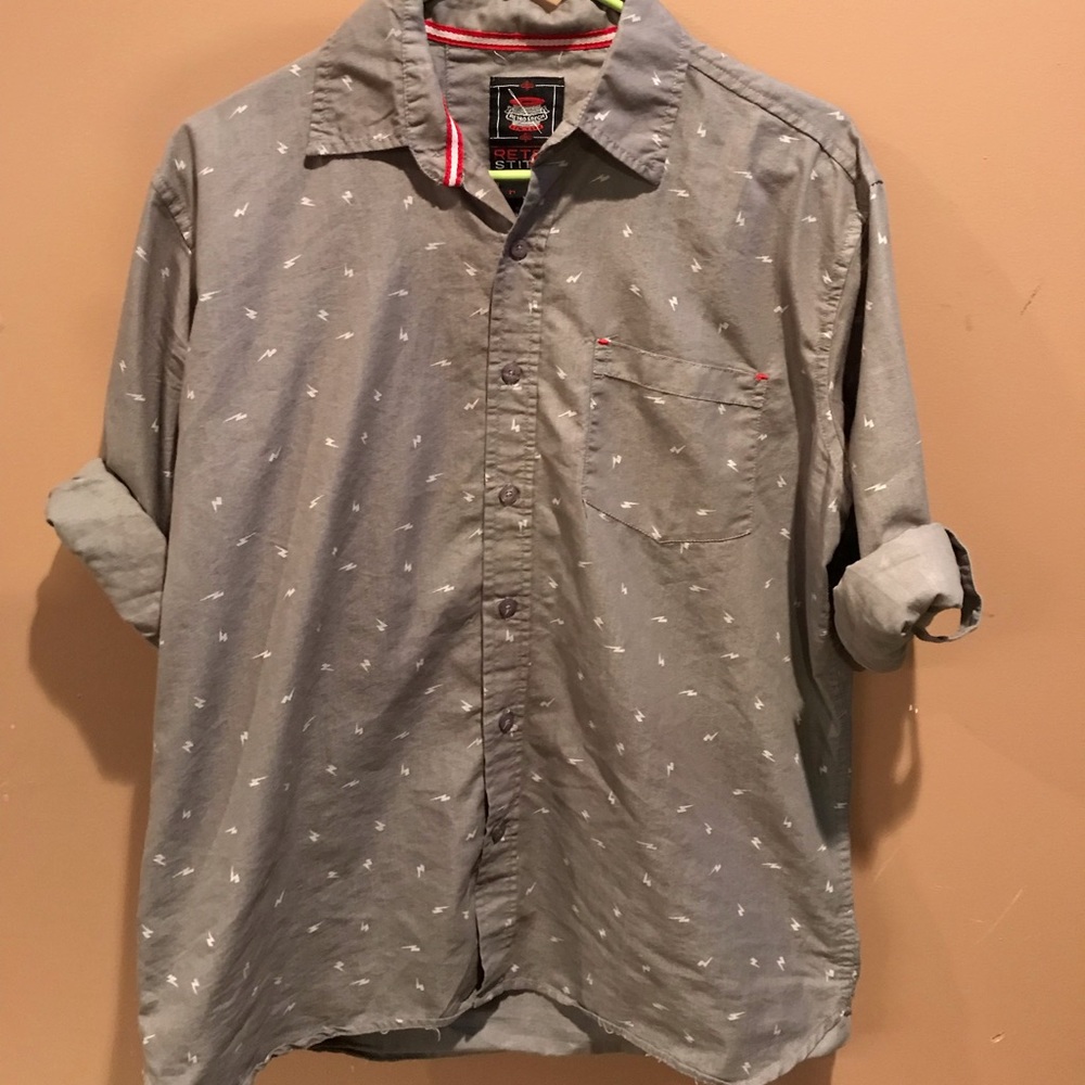 Grey lightning bolt long sleeve button down shirt